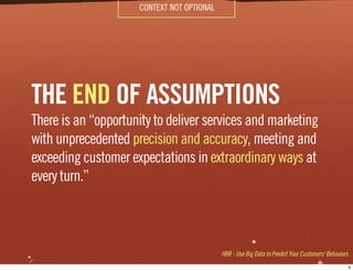 THE END OF ASSUMPTIONS
There is an “opportunity to deliver services and marketing
with unprecedented precision and accurac...