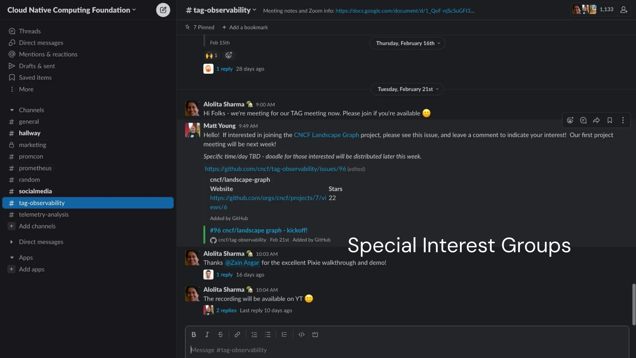 chronosphere.io
Special Interest Groups
 
