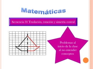 Matemáticas Secuencia 31 Traslación, rotación y simetría central Problemas al inicio de la clase al no entender conceptos 