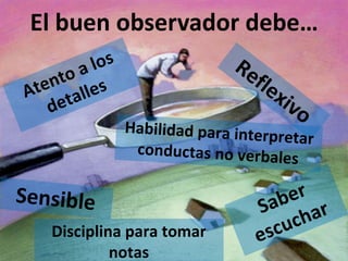 El buen observador debe…
Disciplina para tomar
notas
 