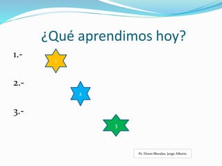 ¿Qué aprendimos hoy?
1.-
2.-
3.-
1
2
3
Ps. Flores Morales, Jorge Alberto
 