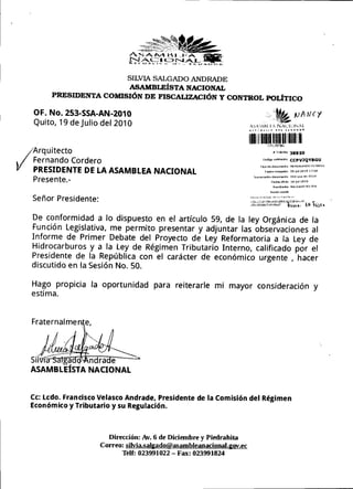 OBSERVACIONES AL PROYECTO DE LEY REFORMATORIA A LEY DE HIDROCARBUROS Y LEY DE REGIMEN TRIBUTARIO