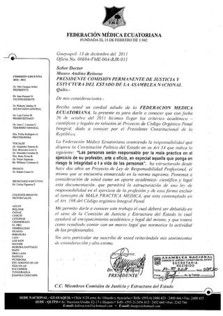 Observaciones Federación Médica Ecuatoriana  al Código Penal 
