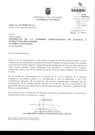 Observaciones para el código integral penal en referencia a la unidad de justicia de violencia contra la mujer y la familia de la ciudad de cuenca 