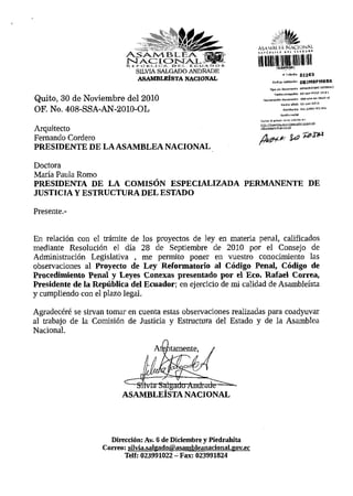 OBSERVACIONES PROYECTO LEY REFORMATORIO CODIGO PENAL, CODIGO PROCEDIMIENTO PENAL Y LEYES CONEXAS
