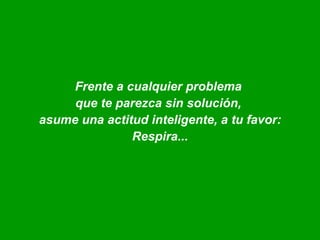 Frente a cualquier problema  que te parezca sin solución,  asume una actitud inteligente, a tu favor: Respira... 