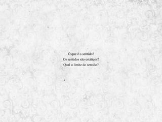 O que é o sentido?
Os sentidos são estáticos?
Qual o limite do sentido?

 