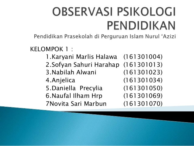 Observasi Kelompok 1 Anak Prasekolah Psikologi Pendidikan Kelas A