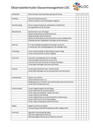 Observatieformulier Klassenmanagement LOC pdf Observatieformulier Klassenmanagement LOC pdf