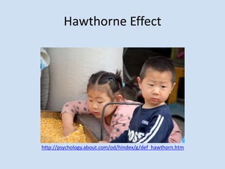 Hawthorne Effect
http://psychology.about.com/od/hindex/g/def_hawthorn.htm
 