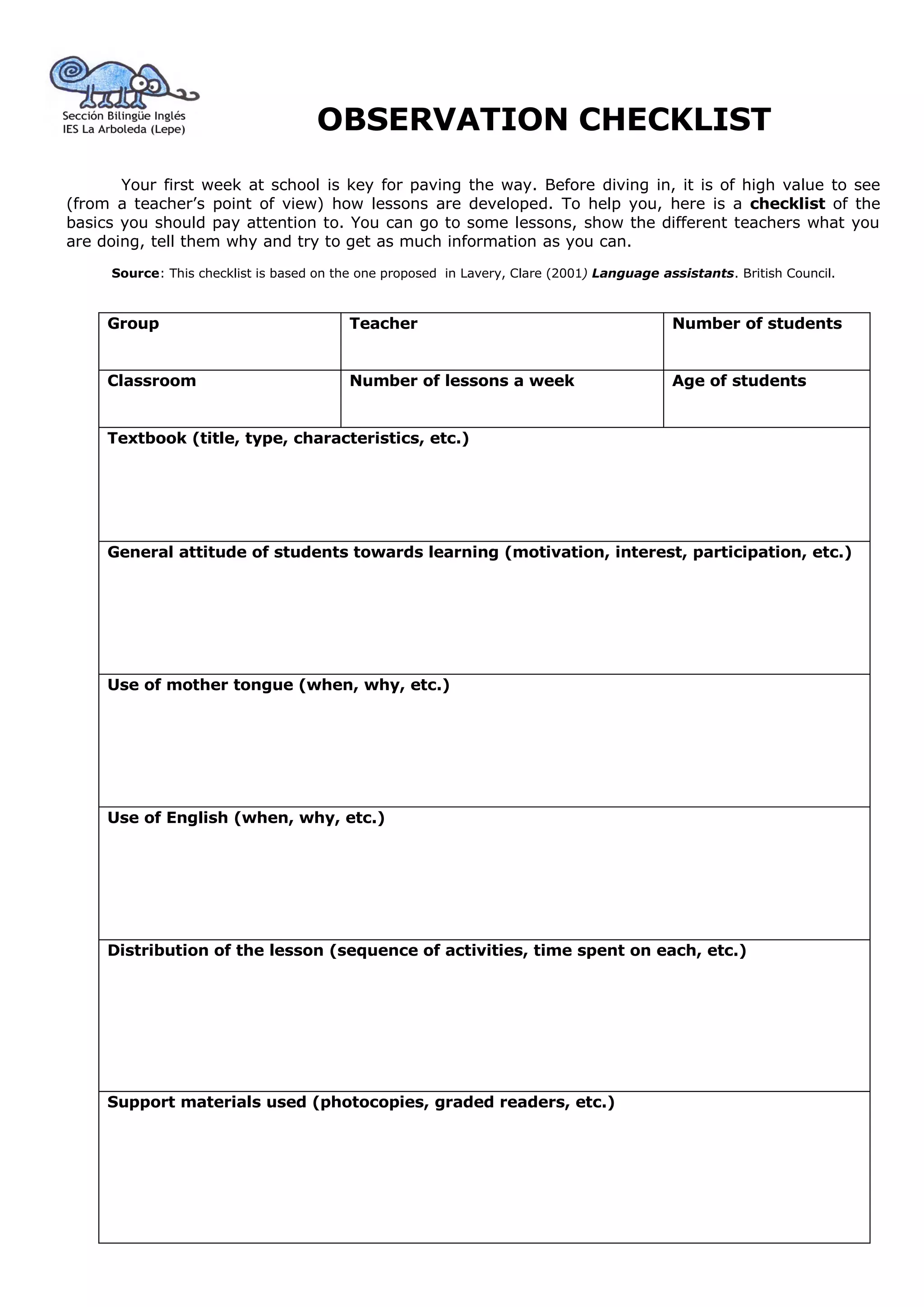 Observation Checklist