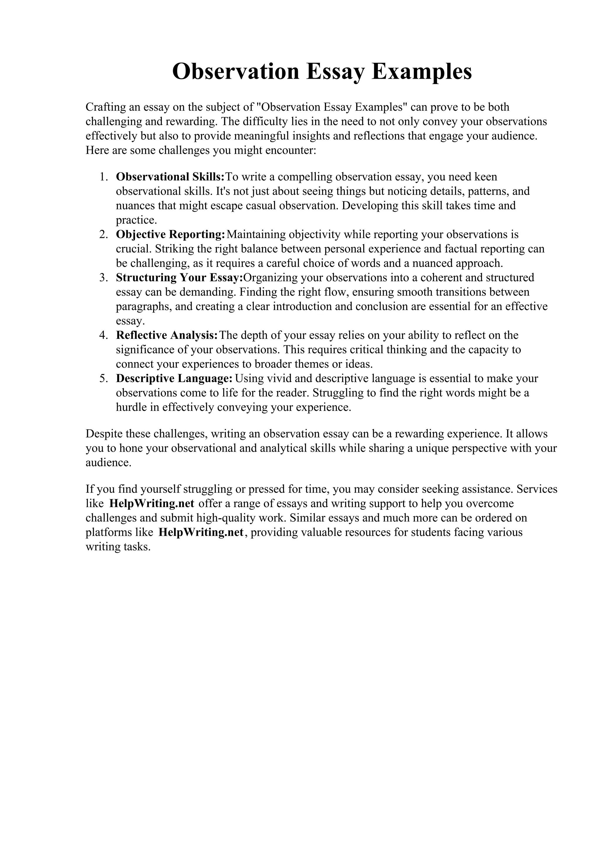 Observation Essay Examples. | PDF