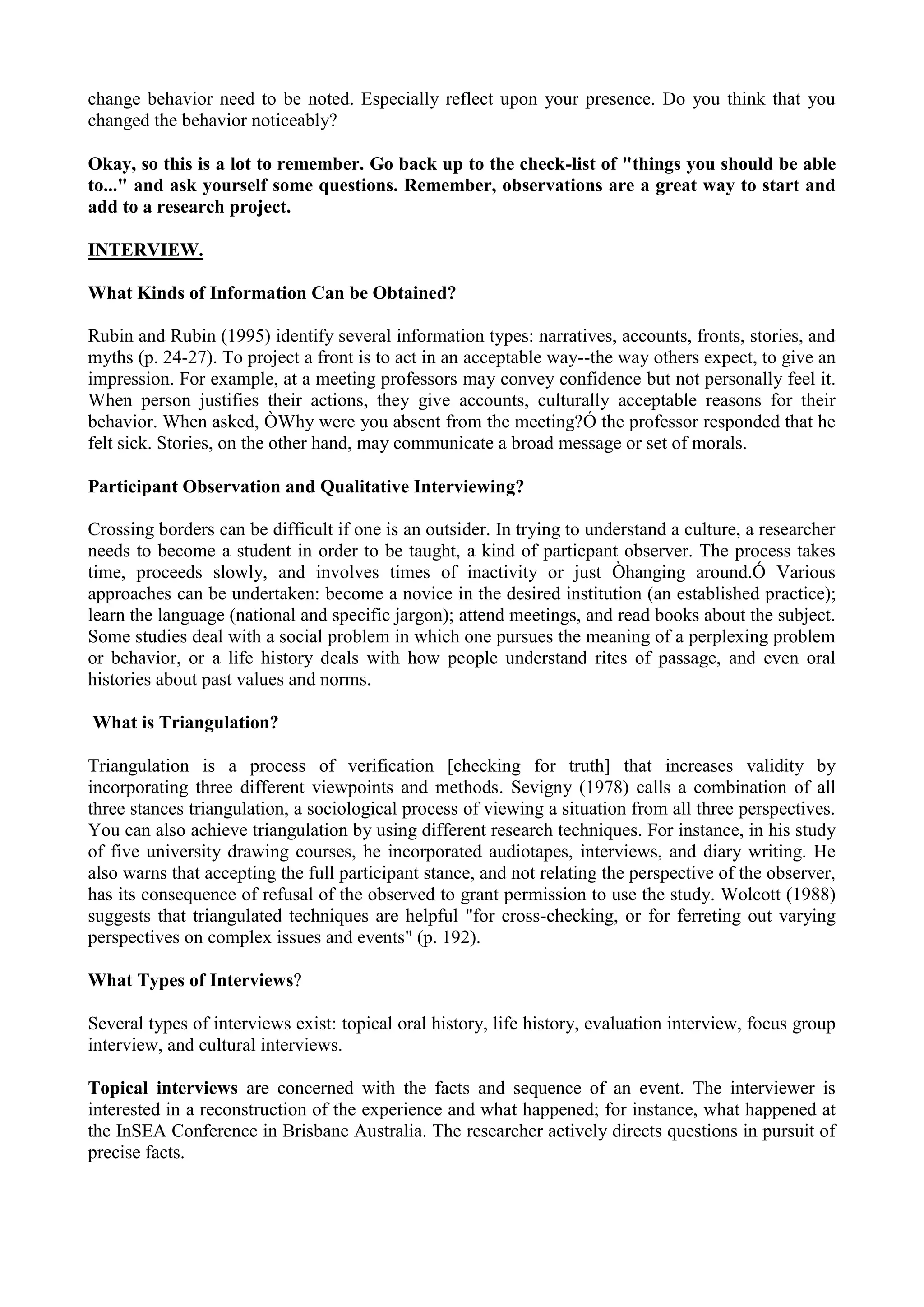 Observation Interview