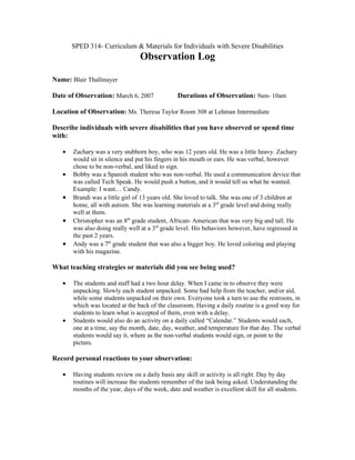 Severe Disabilities Observation Log | DOC