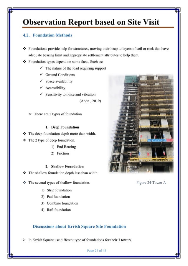 Observation site report | PDF | Civil Engineering Industry | Industries