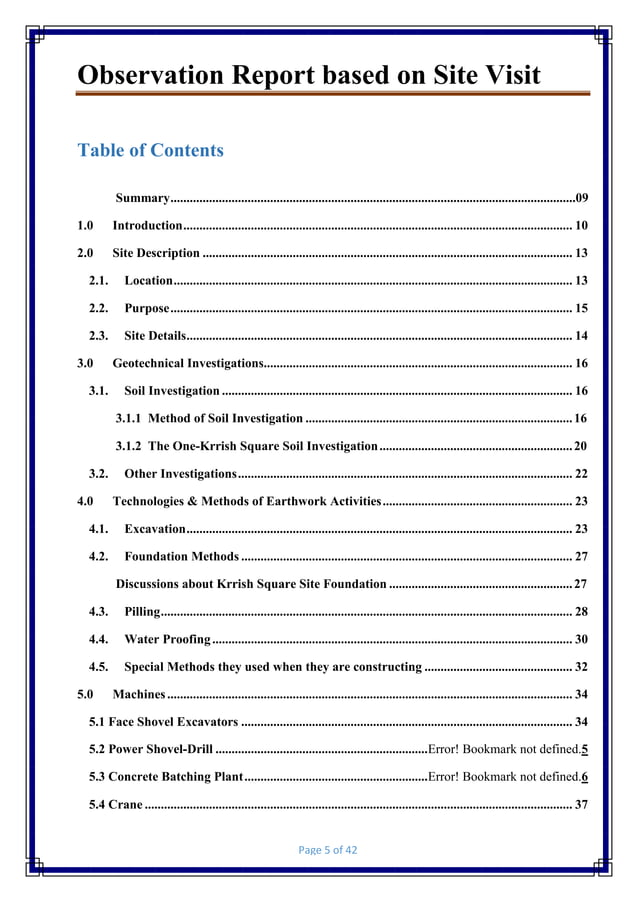 Observation site report | PDF | Civil Engineering Industry | Industries