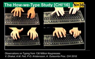 Observations on Typing from 136 Million Keypresses
V. Dhakal, A.M. Feit, P-O. Kristensson, A. Oulasvirta Proc. CHI 2018
Th...