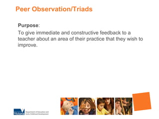 Peer Observation/Triads Purpose:To give immediate and constructive feedback to a teacher about an area of their practice that they wish to improve.  