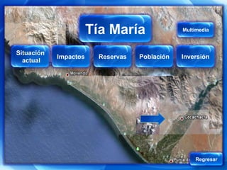 Tía María
                   Tía María                  Multimedia



Situación
            Impactos   Reservas   Población   Inversión
  actual




                                                  Regresar
 
