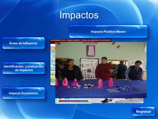 Impactos
                                    Impacto Positivo Menor


   Áreas de Influencia




Identificación y evaluación
         de Impactos




   Impacto Económico




                                                             Regresar
 