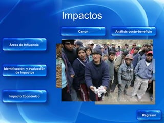 Impactos
                                 Canon   Análisis costo-beneficio



   Áreas de Influencia




Identificación y evaluación
         de Impactos




   Impacto Económico




                                                          Regresar
 
