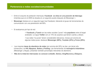 Pertenencia a redes sociales/comunidades



 • Entre el conjunto de población internauta, Facebook se sitúa en una posició...