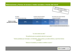 Motivaciones y frenos al acceso a redes sociales a través del móvil




                 A diario                         ...