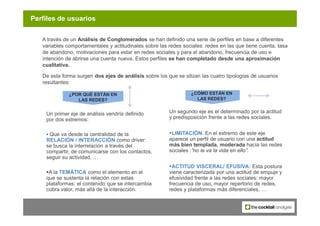 Perfiles de usuarios

   A través de un Análisis de Conglomerados se han definido una serie de perfiles en base a diferent...