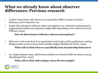 What we already know about observer
differences: Previous research
• Leaders’ interactions with others in an organization ...