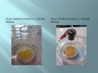 30 mL NaOH (2,0 Mol/L) + 12,0 ML   30 mL NaOH (2,0 Mol/L) + 16,0 ML
Ethanal                            Ethanal
 