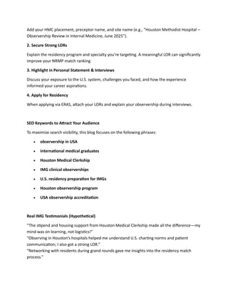 Observership in USA for International Medical Graduates with Houston