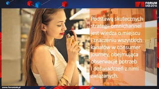 Jak wybrać 45 najlepszych
prezentacji na FORUM?
Jak wybrać 45 najlepszych
prezentacji na FORUM?
Podstawą skutecznych
strategii omnichannel
jest wiedza o miejscu
i znaczeniu wszystkich
kanałów w consumer
journey, obejmująca
obserwacje potrzeb
i doświadczeń z nimi
związanych.
 