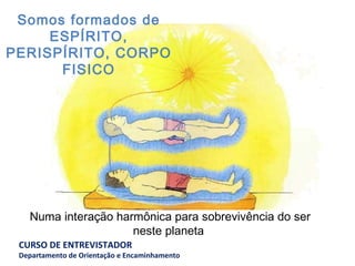Somos formados de ESPÍRITO, PERISPÍRITO, CORPO FISICO Numa interação harmônica para sobrevivência do ser neste planeta  