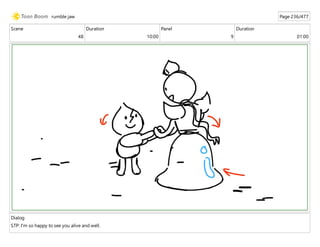 Scene
48
Duration
10:00
Panel
9
Duration
01:00
Dialog
STP: I'm so happy to see you alive and well.
rumble jaw Page 236/477
 