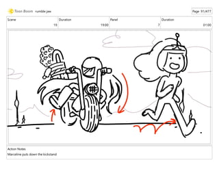 Scene
19
Duration
19:00
Panel
7
Duration
01:00
Action Notes
Marceline puts down the kickstand
rumble jaw Page 91/477
 