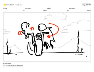 Scene
19
Duration
19:00
Panel
10
Duration
01:00
Action Notes
she floats to the back of the bike
rumble jaw Page 94/477
 