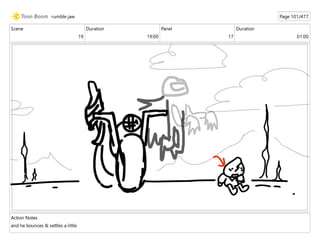 Scene
19
Duration
19:00
Panel
17
Duration
01:00
Action Notes
and he bounces & settles a little
rumble jaw Page 101/477
 