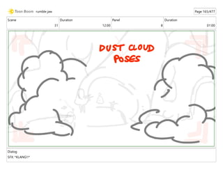 Scene
31
Duration
12:00
Panel
8
Duration
01:00
Dialog
SFX: *KLANG!!*
rumble jaw Page 165/477
 