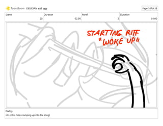 Scene
20
Duration
02:00
Panel
2
Duration
01:00
Dialog
sfx: (intro notes ramping up into the song)
OBSIDIAN act3 iggy Page 107/438
 