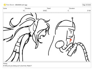 Scene
16
Duration
09:00
Panel
6
Duration
01:00
Dialog
M: Why are you being such a bummer, Peebs??
OBSIDIAN act3 iggy Page 87/438
 