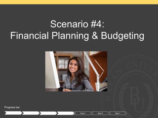 Progress bar:
Step 1 Step 2 Step 3 Step 4 Step 5 Step 6
Scenario #4:
Financial Planning & Budgeting
Step 7
 