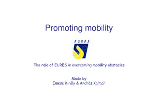 Promoting mobility



The role of EURES in overcoming mobility obstacles


                    Made by
          Emese Király & András Kalmár
 