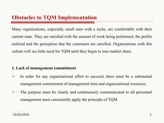 Obstacles to TQM Implementation 