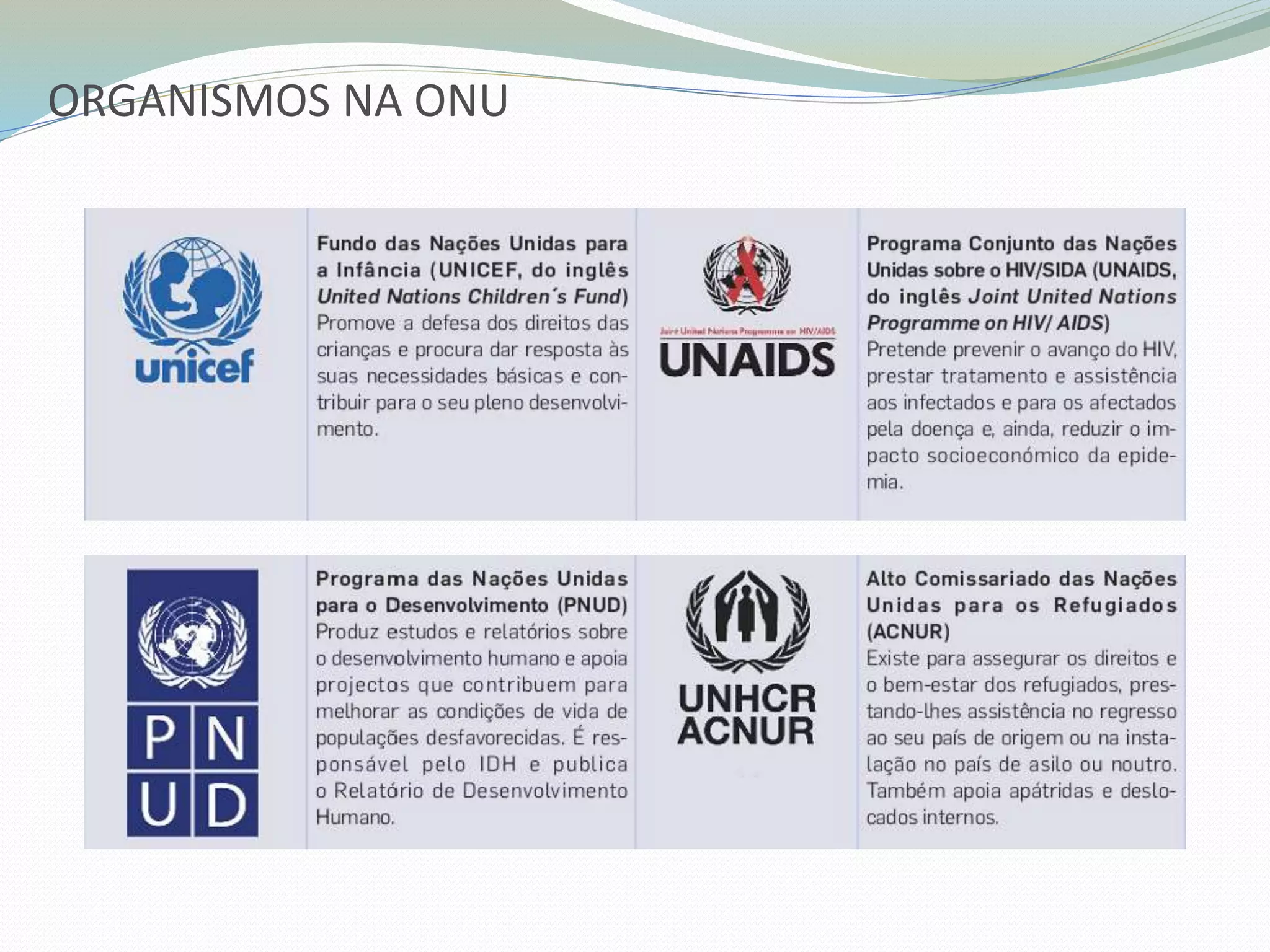 ORGANISMOS NA ONU
 