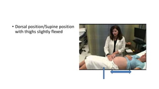 • Dorsal position/Supine position
with thighs slightly flexed
 