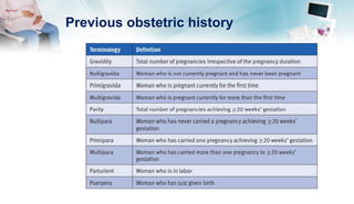 Previous obstetric history
 