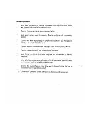 DNB Obstetrics & gynaecology previous Year Question Papers
