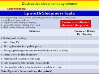 Obstructive sleep apnea syndrome
Screening tools:
 