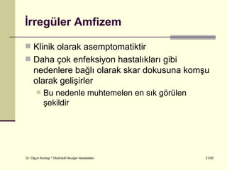 İrregüler Amfizem

 Klinik olarak asemptomatiktir
 Daha çok enfeksiyon hastalıkları gibi
     nedenlere bağlı olarak skar dokusuna komşu
     olarak gelişirler
           Bu nedenle muhtemelen en sık görülen
            şekildir




Dr. Olgun Kontaş * Obstrüktif Akciğer Hastalıkları   21/55
 