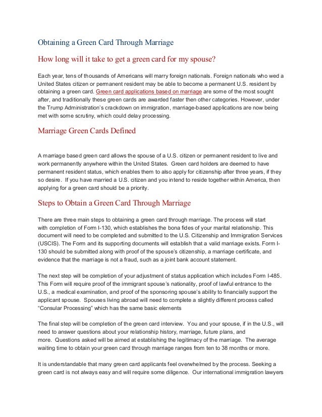 Obtaining A Green Card Through Marriage Obtaining A Green Card Through Marriage